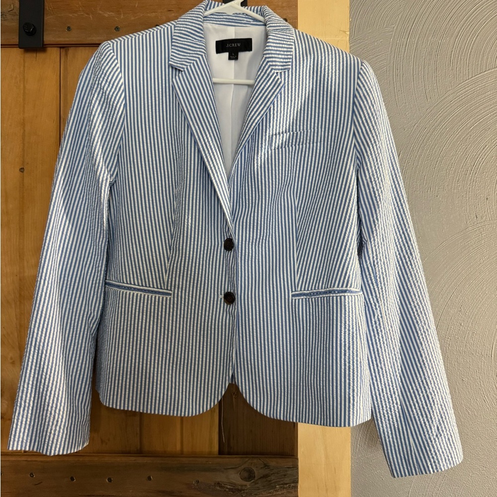 J.Crew Blue & White Striped Seersucker Blazer | Size L